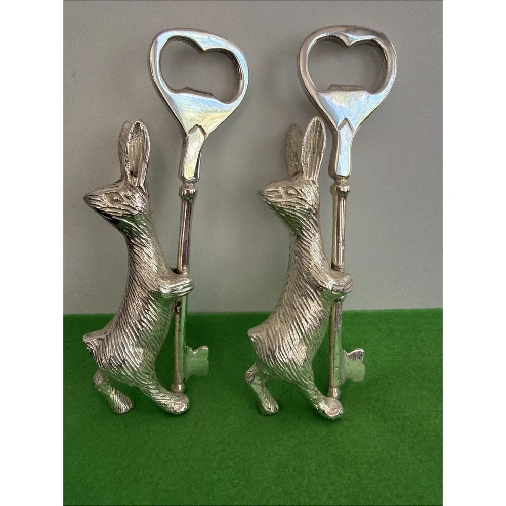 Anthropologie Easter Bunny Rabbit Bottle Opener Silver Key Metal Set Of 2